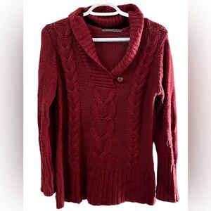Suzy Shier Red Cowl Neck Cable Knit Sweater